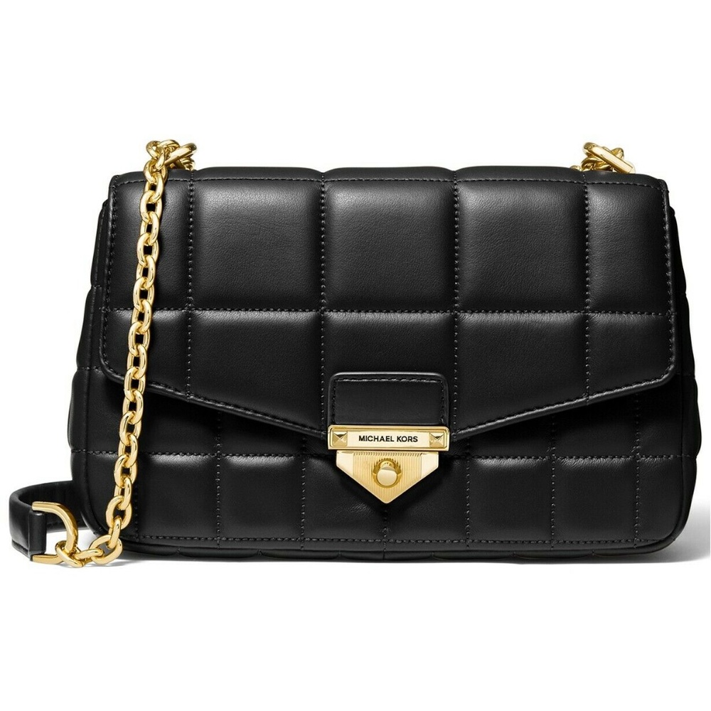 NWT Michael Kors Soho Leather Shoulder Bag Black/Gold
